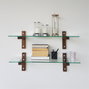 Hanah Home R200 Estantería de pared de cristal templado y madera de pino, Nogal
